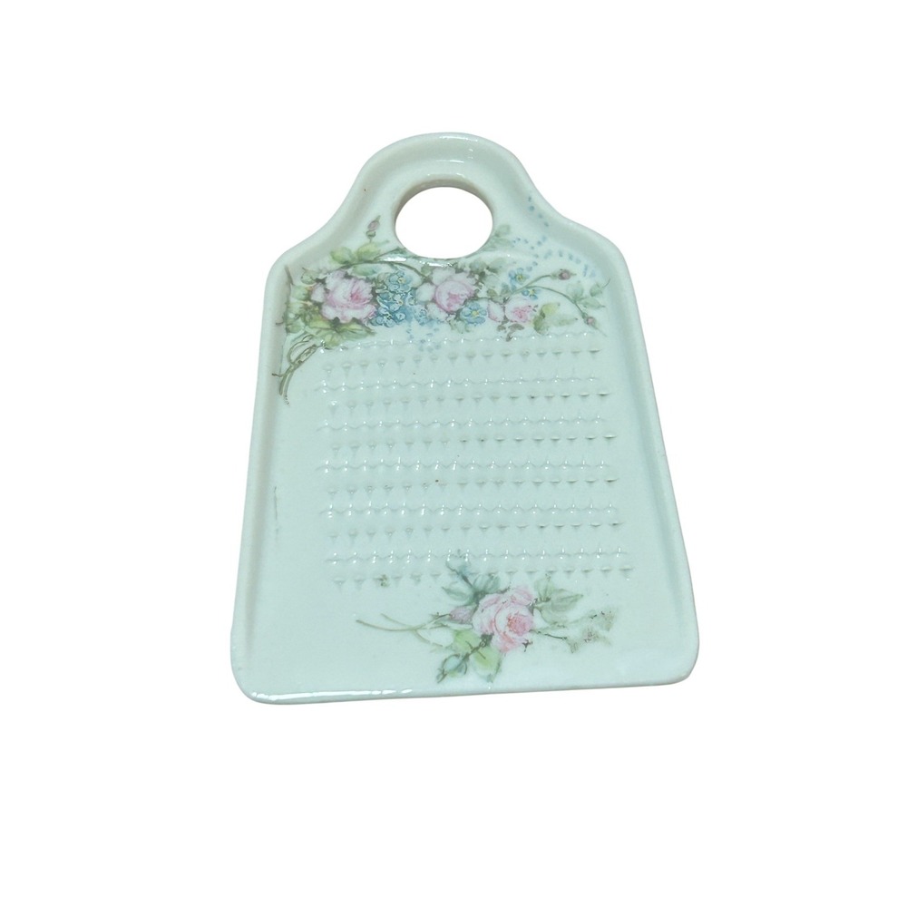 Vtg 1965 handpainted porcelain grater/zester Pink & Blue flowers